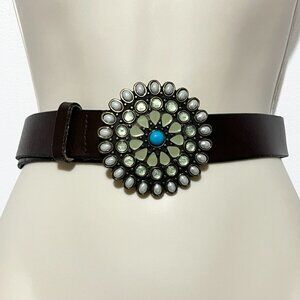 Gap Womens Y2K Chunky Leather Belt Sz S Statement Buckle Boho Western Cowgirl